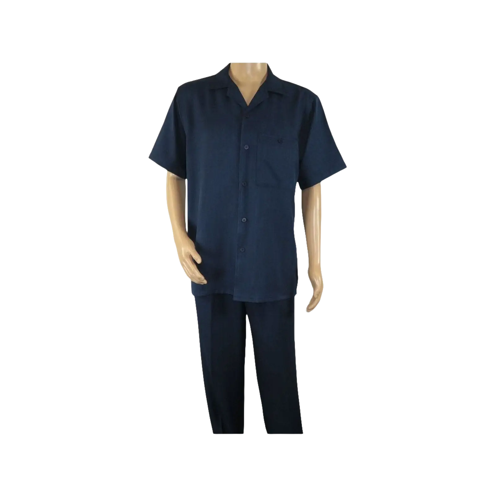 Men 2pc Walking Leisure Suit Short Sleeves By DREAMS 255 - 01 Solid Navy Blue - J.Valintin Men's Wear Legend - 96084
