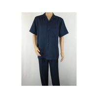 Men 2pc Walking Leisure Suit Short Sleeves By DREAMS 255 - 01 Solid Navy Blue - J.Valintin Men's Wear Legend - 96084