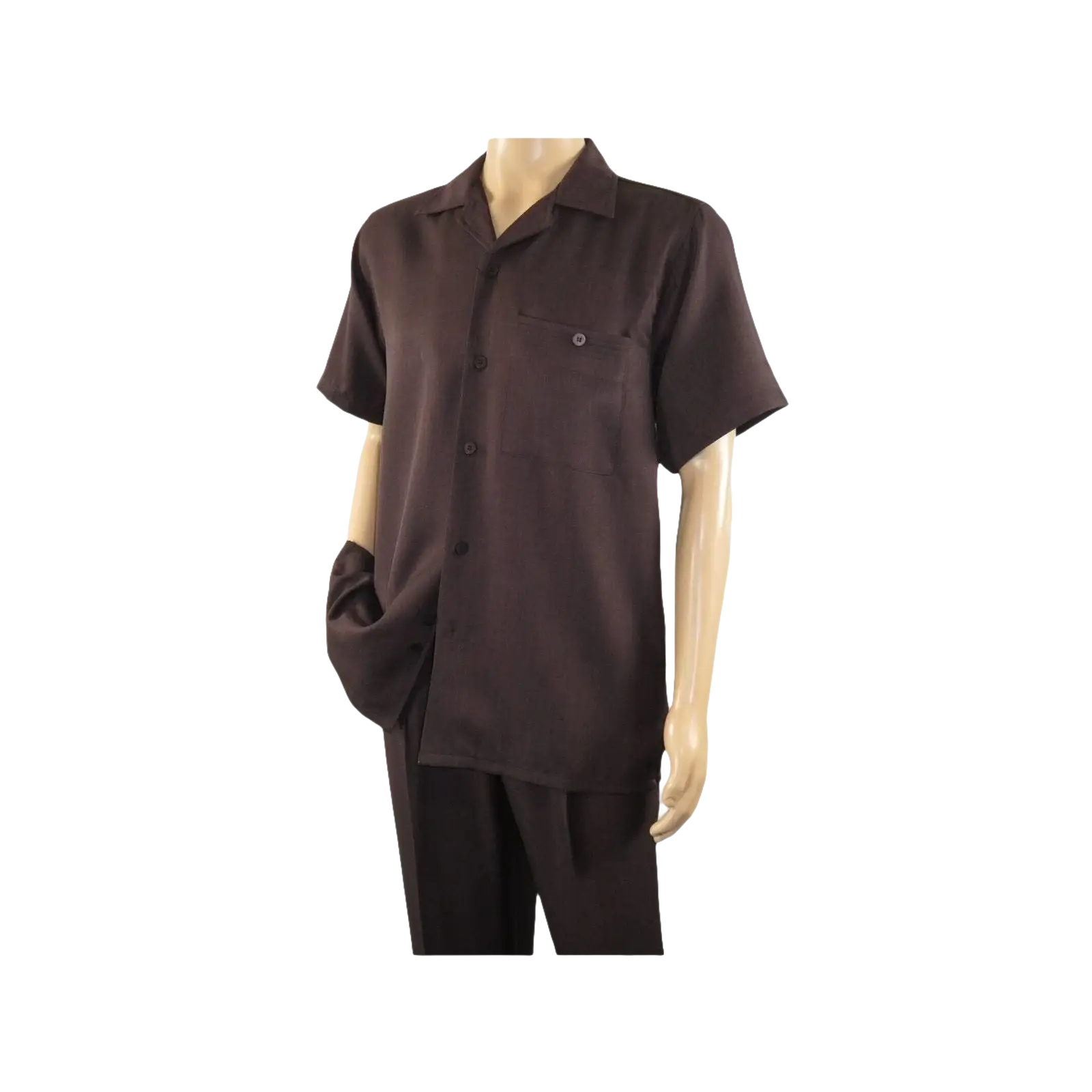 Men 2pc Walking Leisure Suit Short Sleeves By DREAMS 255 - 02 Solid Brown - J.Valintin Men's Wear Legend - 96090