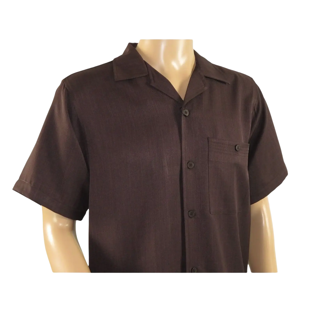 Men 2pc Walking Leisure Suit Short Sleeves By DREAMS 255 - 02 Solid Brown - J.Valintin Men's Wear Legend - 96090