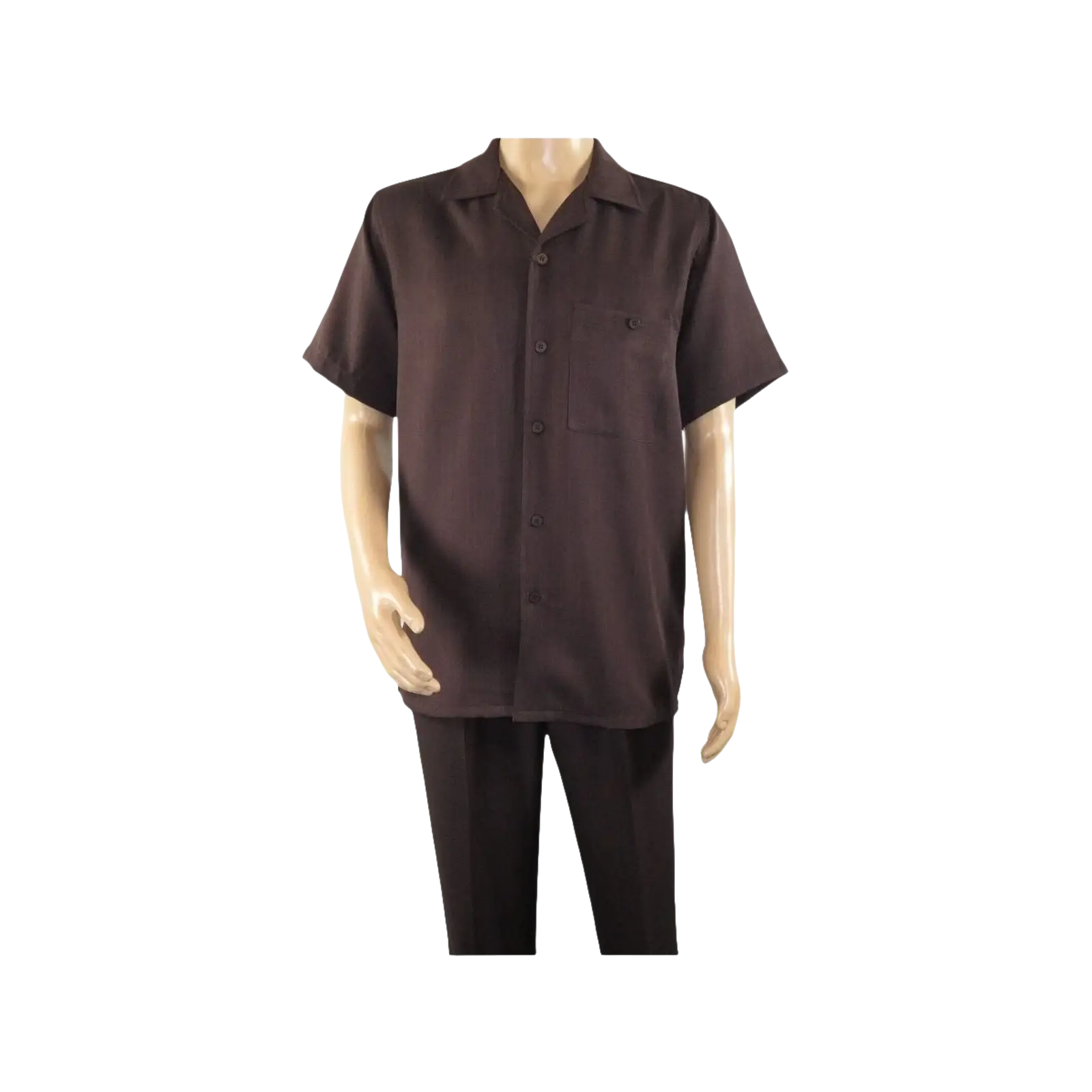 Men 2pc Walking Leisure Suit Short Sleeves By DREAMS 255 - 02 Solid Brown - J.Valintin Men's Wear Legend - 96090