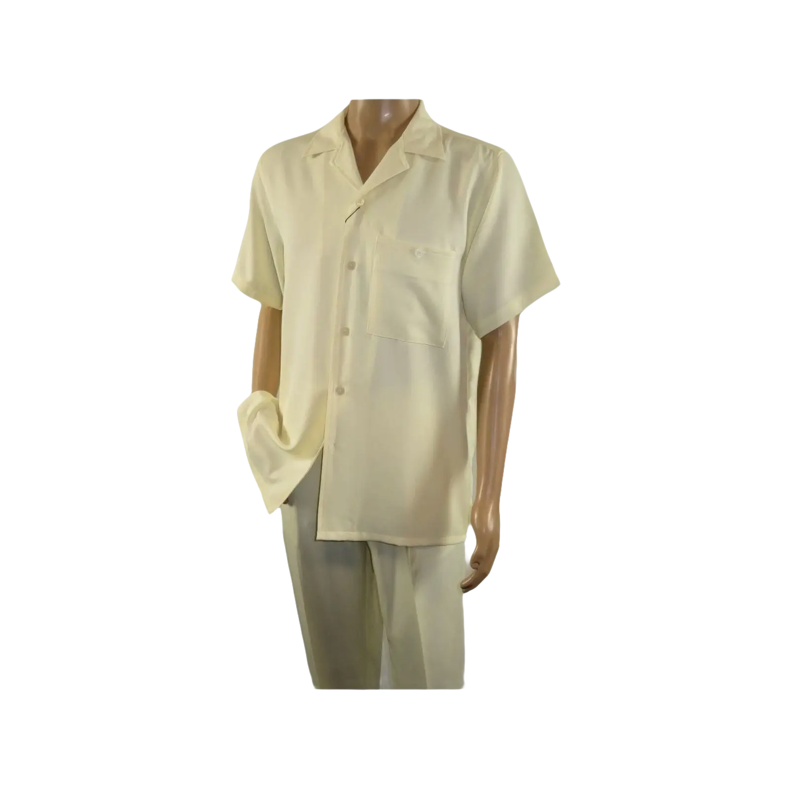 Men 2pc Walking Leisure Suit Short Sleeves By DREAMS 255 - 05 Solid Cream Ivory - J.Valintin Men's Wear Legend - 96096