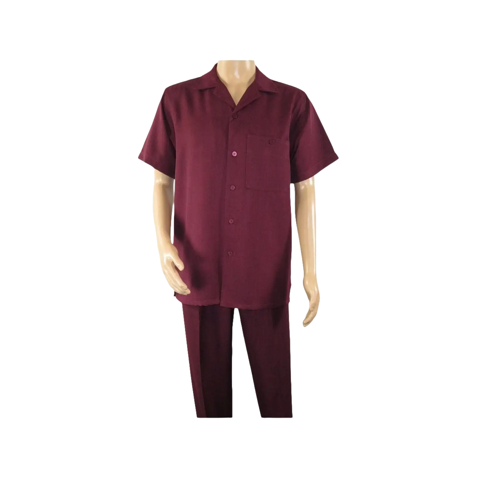 Men 2pc Walking Leisure Suit Short Sleeves By DREAMS 255 - 06 Solid Burgundy - J.Valintin Men's Wear Legend - 95872