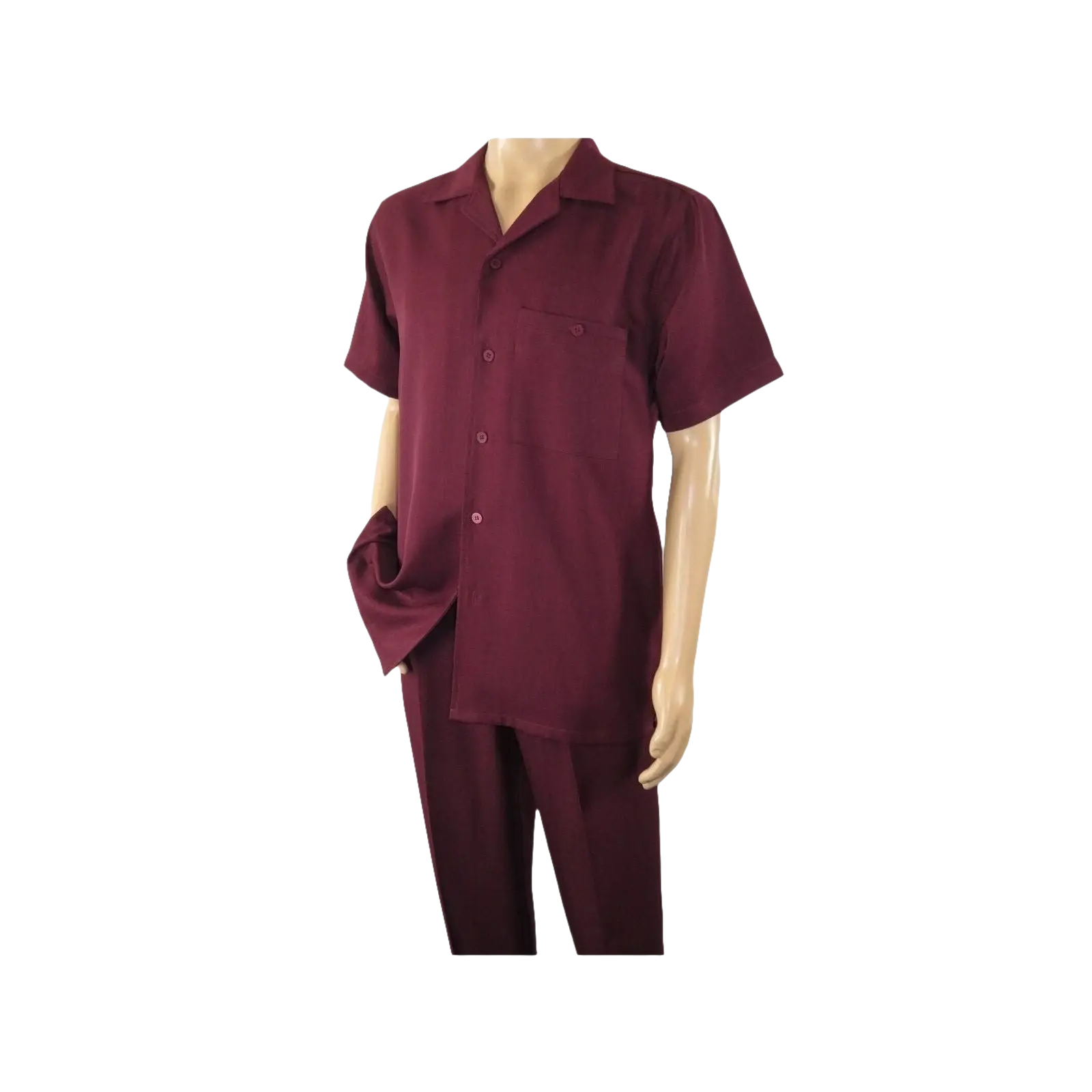Men 2pc Walking Leisure Suit Short Sleeves By DREAMS 255 - 06 Solid Burgundy - J.Valintin Men's Wear Legend - 95872