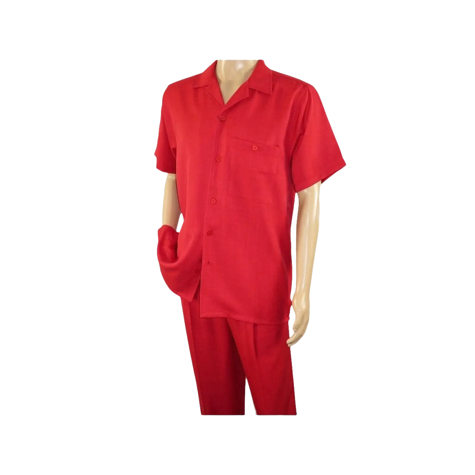 Men 2pc Walking Leisure Suit Short Sleeves By DREAMS 255 - 08 Solid Red - J.Valintin Men's Wear Legend - 95878