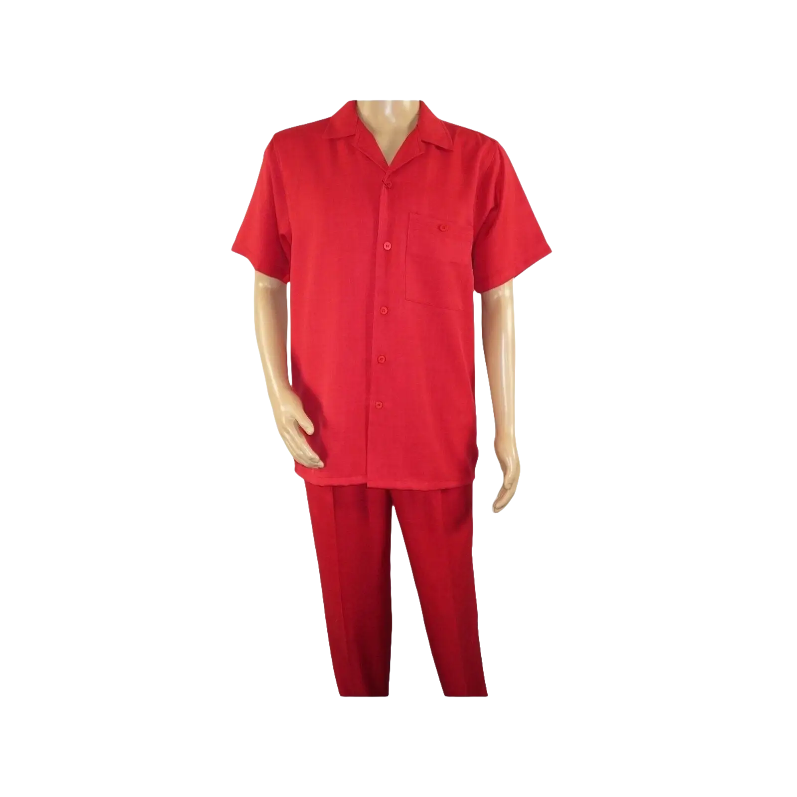 Men 2pc Walking Leisure Suit Short Sleeves By DREAMS 255 - 08 Solid Red - J.Valintin Men's Wear Legend - 95878
