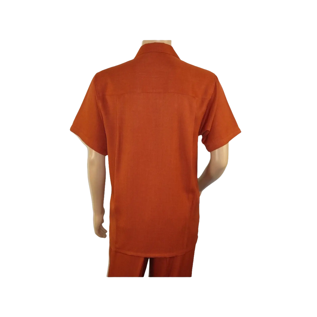 Men 2pc Walking Leisure Suit Short Sleeves By DREAMS 255 - 09 Solid Papaya - J.Valintin Men's Wear Legend - 96102