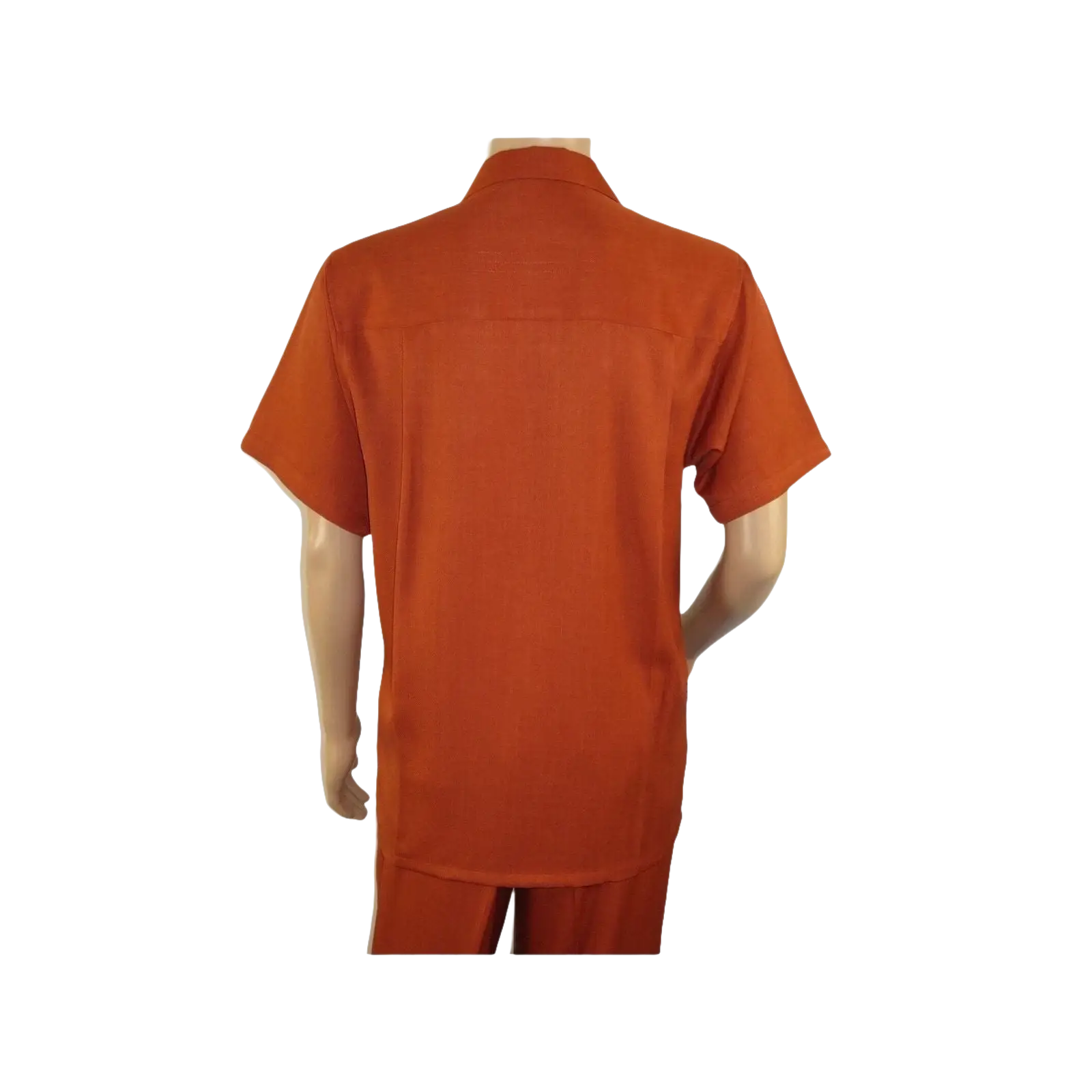 Men 2pc Walking Leisure Suit Short Sleeves By DREAMS 255 - 09 Solid Papaya - J.Valintin Men's Wear Legend - 96102