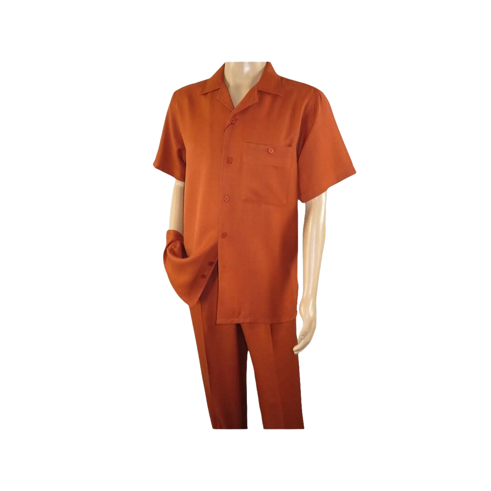 Men 2pc Walking Leisure Suit Short Sleeves By DREAMS 255 - 09 Solid Papaya - J.Valintin Men's Wear Legend - 96102