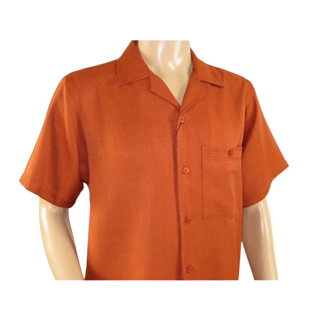 Men 2pc Walking Leisure Suit Short Sleeves By DREAMS 255 - 09 Solid Papaya - J.Valintin Men's Wear Legend - 96102