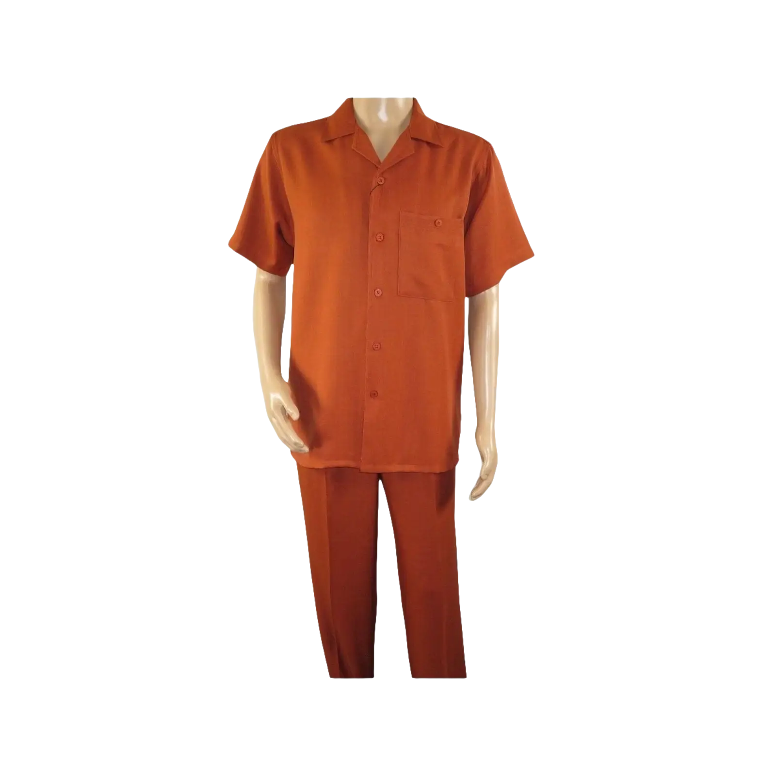 Men 2pc Walking Leisure Suit Short Sleeves By DREAMS 255 - 09 Solid Papaya - J.Valintin Men's Wear Legend - 96102