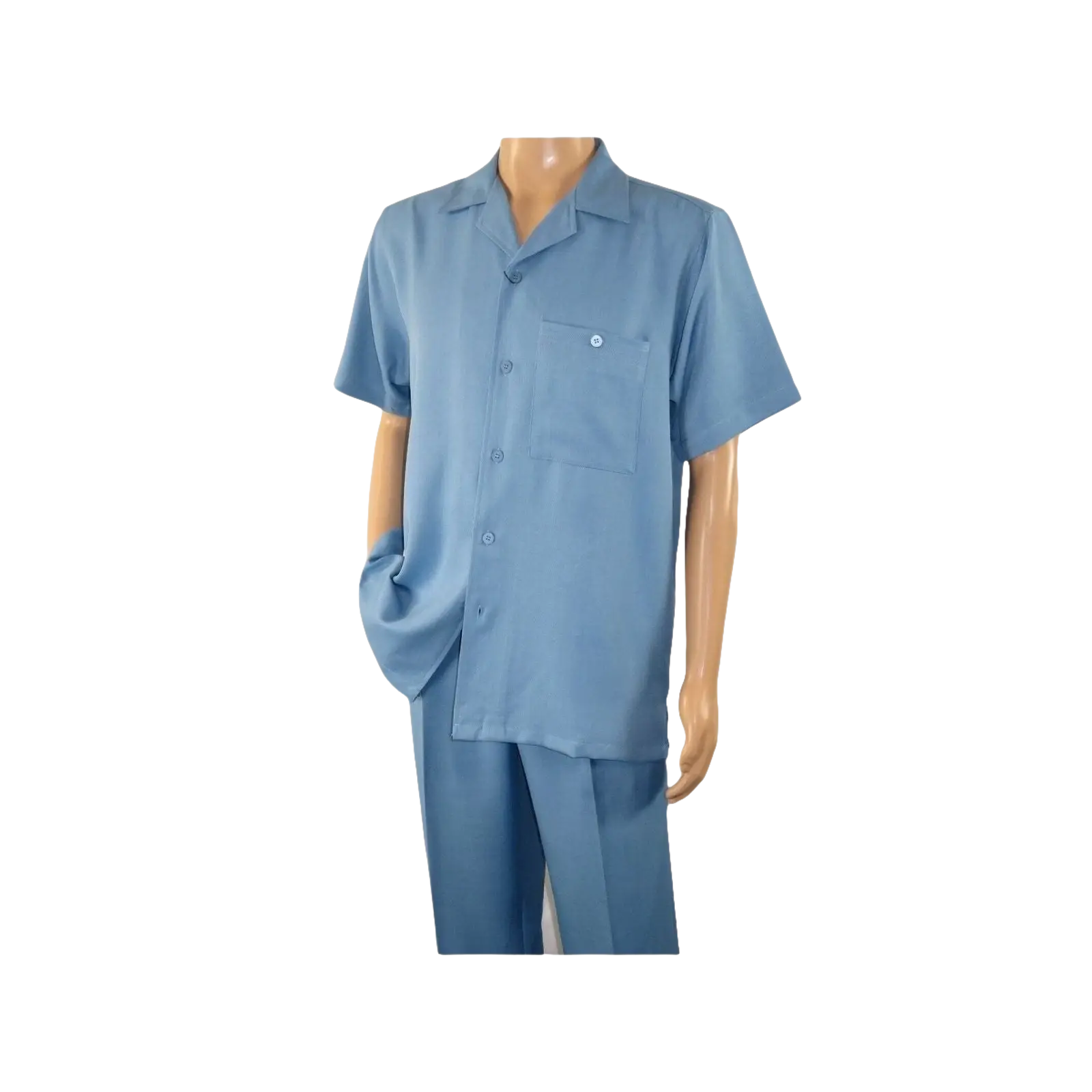 Men 2pc Walking Leisure Suit Short Sleeves By DREAMS 255 - 11 Solid Sky Blue - J.Valintin Men's Wear Legend - 96108