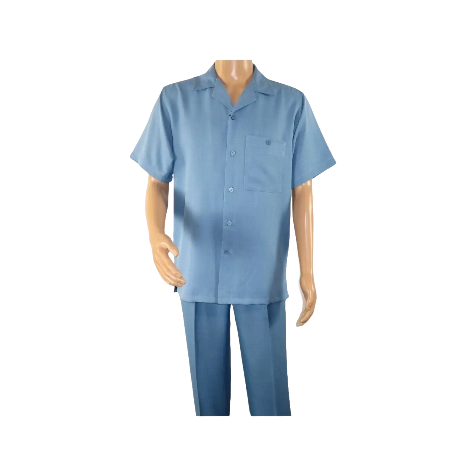Men 2pc Walking Leisure Suit Short Sleeves By DREAMS 255 - 11 Solid Sky Blue - J.Valintin Men's Wear Legend - 96108