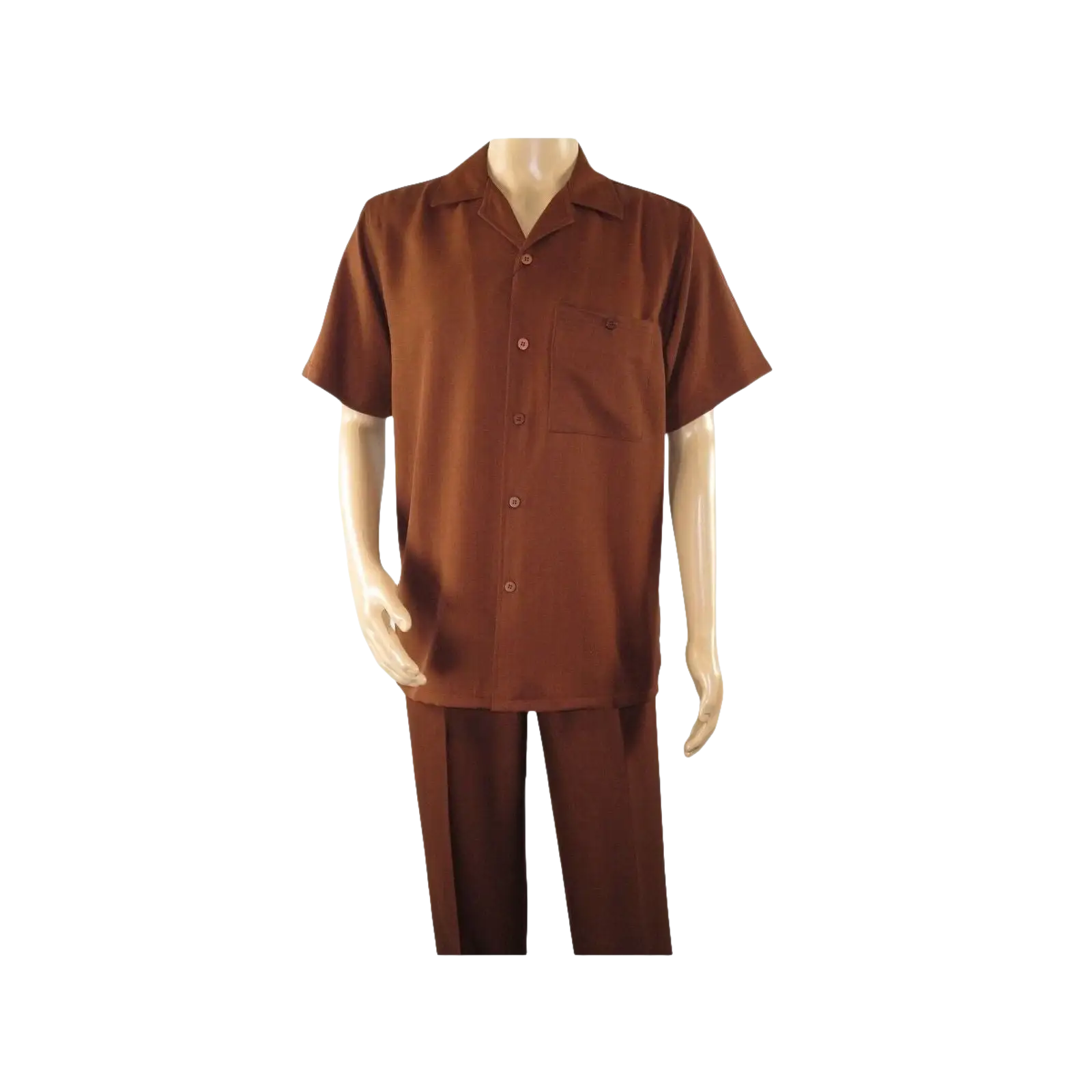Men 2pc Walking Leisure Suit Short Sleeves By DREAMS 255 - 12 Solid Cognac - J.Valintin Men's Wear Legend - 95884