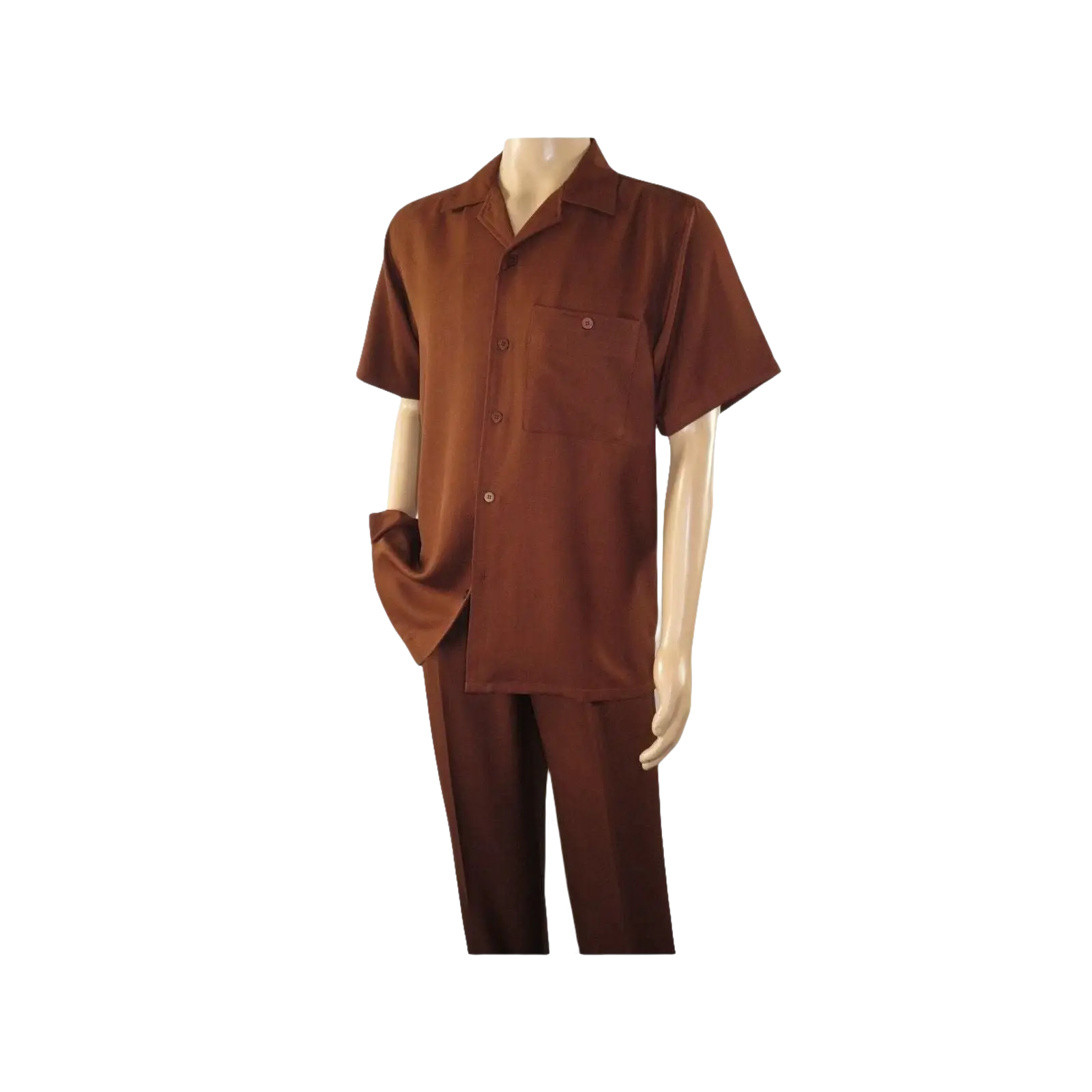Men 2pc Walking Leisure Suit Short Sleeves By DREAMS 255 - 12 Solid Cognac - J.Valintin Men's Wear Legend - 95884