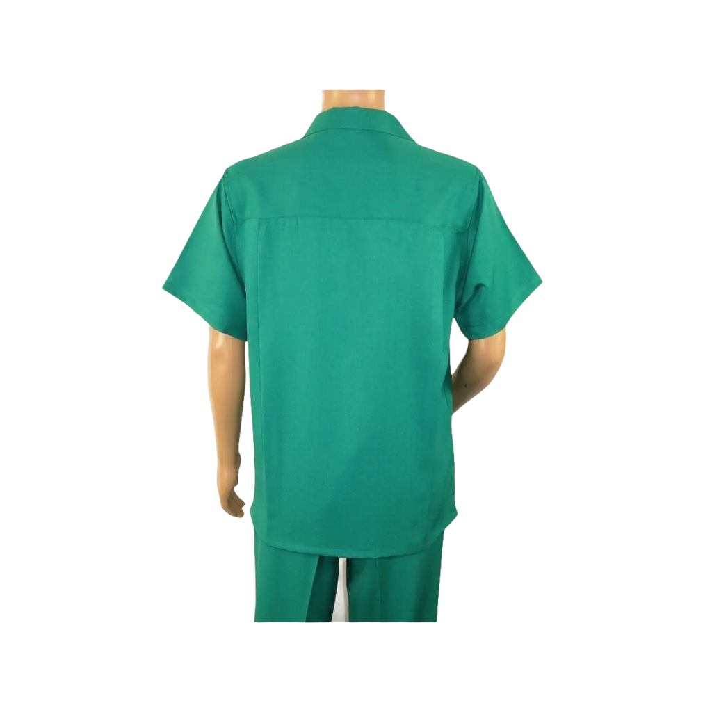 Men 2pc Walking Leisure Suit Short Sleeves By DREAMS 255 - 14 Solid Emerald green - J.Valintin Men's Wear Legend - 96114