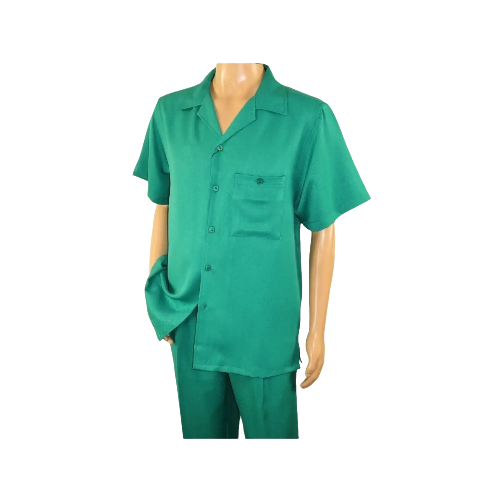 Men 2pc Walking Leisure Suit Short Sleeves By DREAMS 255 - 14 Solid Emerald green - J.Valintin Men's Wear Legend - 96114