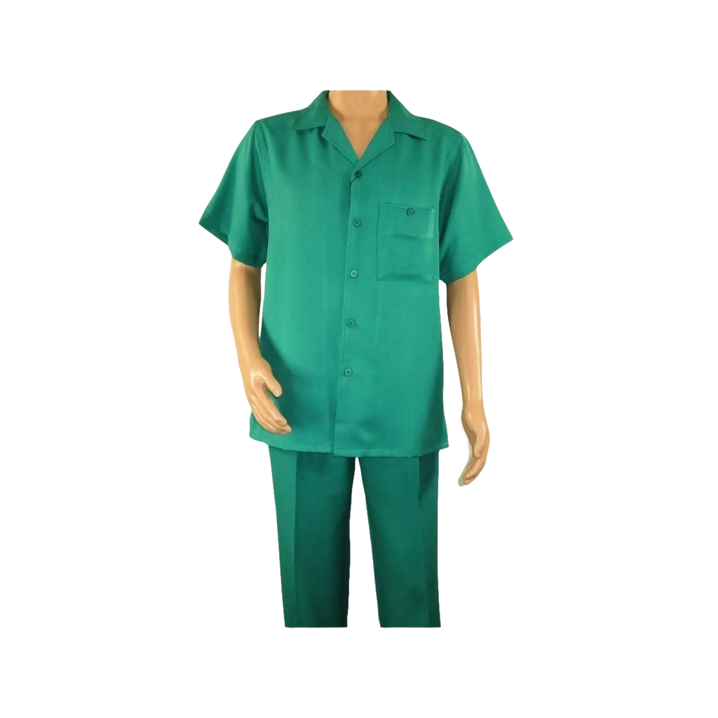 Men 2pc Walking Leisure Suit Short Sleeves By DREAMS 255 - 14 Solid Emerald green - J.Valintin Men's Wear Legend - 96114