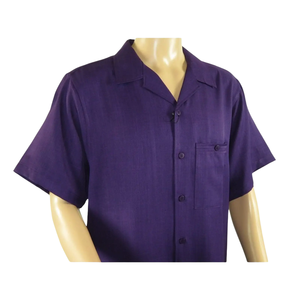 Men 2pc Walking Leisure Suit Short Sleeves By DREAMS 255 - 19 Solid Purple - J.Valintin Men's Wear Legend - 95896