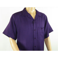 Men 2pc Walking Leisure Suit Short Sleeves By DREAMS 255 - 19 Solid Purple - J.Valintin Men's Wear Legend - 95896