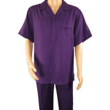 Men 2pc Walking Leisure Suit Short Sleeves By DREAMS 255 - 19 Solid Purple - J.Valintin Men's Wear Legend - 95896