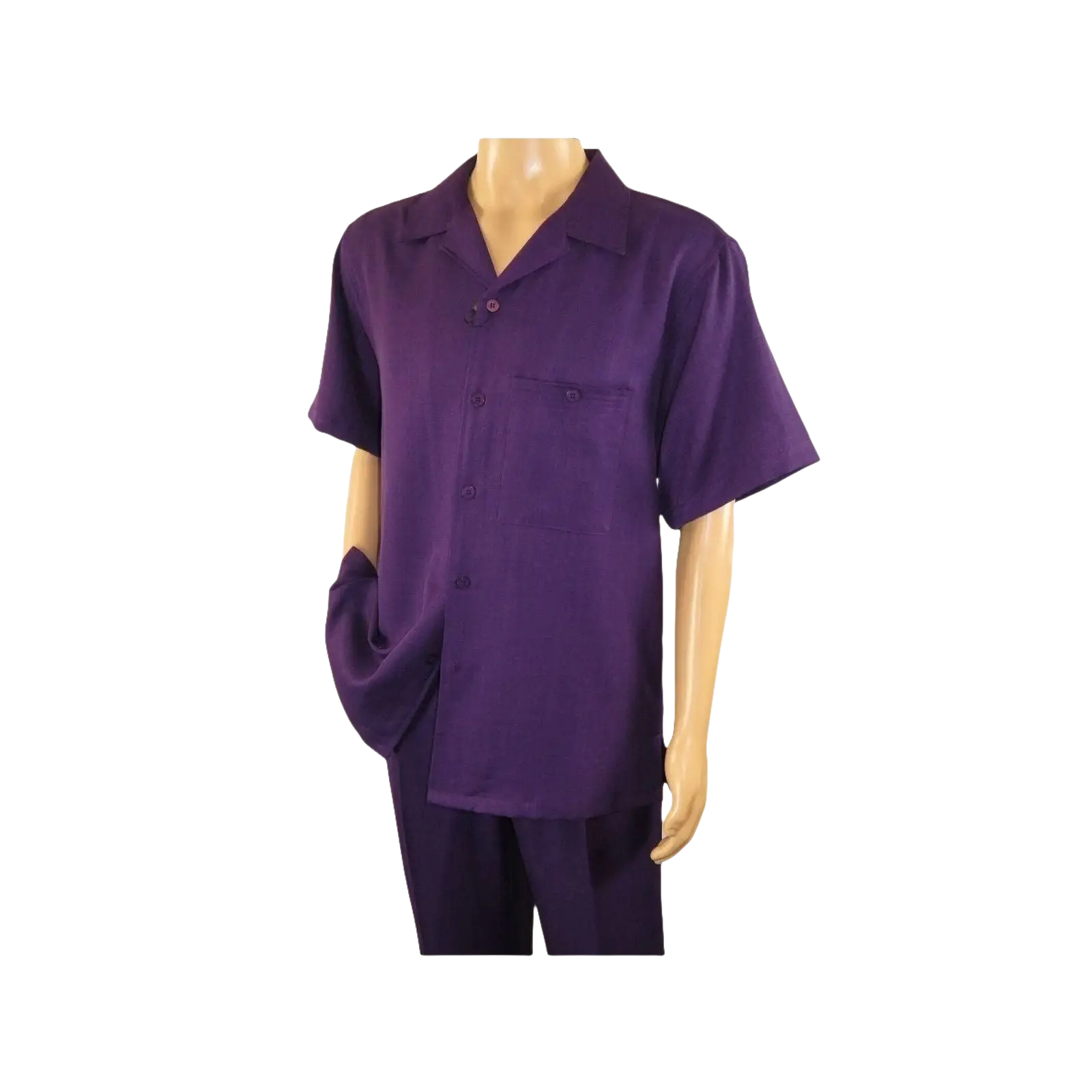 Men 2pc Walking Leisure Suit Short Sleeves By DREAMS 255 - 19 Solid Purple - J.Valintin Men's Wear Legend - 95896