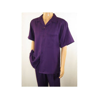 Men 2pc Walking Leisure Suit Short Sleeves By DREAMS 255 - 19 Solid Purple - J.Valintin Men's Wear Legend - 95896