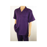 Men 2pc Walking Leisure Suit Short Sleeves By DREAMS 255 - 19 Solid Purple - J.Valintin Men's Wear Legend - 95896