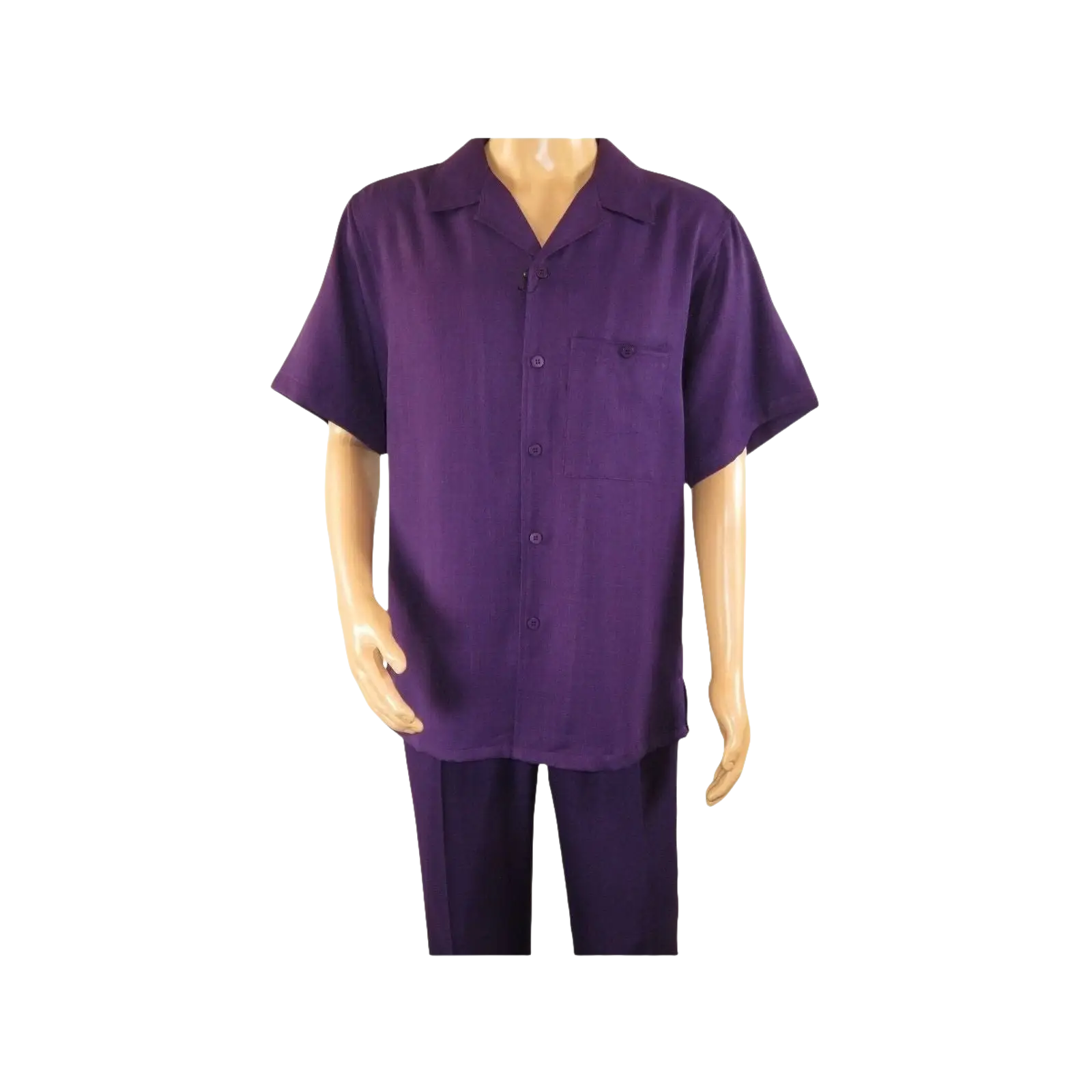 Men 2pc Walking Leisure Suit Short Sleeves By DREAMS 255 - 19 Solid Purple - J.Valintin Men's Wear Legend - 95896