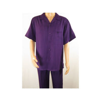 Men 2pc Walking Leisure Suit Short Sleeves By DREAMS 255 - 19 Solid Purple - J.Valintin Men's Wear Legend - 95896