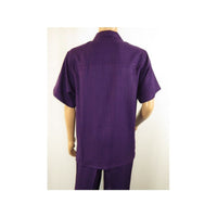 Men 2pc Walking Leisure Suit Short Sleeves By DREAMS 255 - 19 Solid Purple - J.Valintin Men's Wear Legend - 95896
