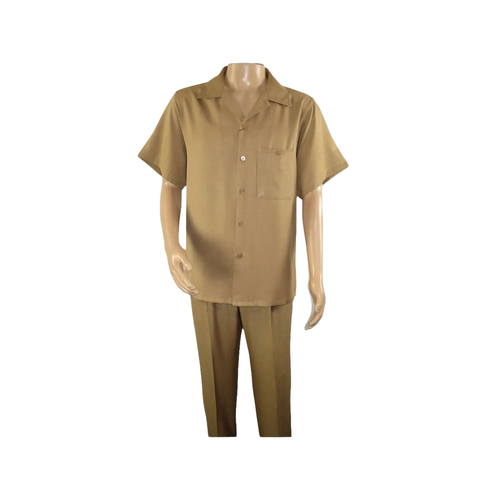 Men 2pc Walking Leisure Suit Short Sleeves By DREAMS 255 - 23 Solid Safari Tan - J.Valintin Men's Wear Legend - 95908