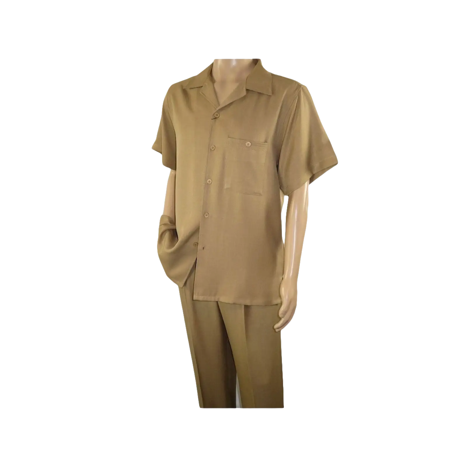 Men 2pc Walking Leisure Suit Short Sleeves By DREAMS 255 - 23 Solid Safari Tan - J.Valintin Men's Wear Legend - 95908