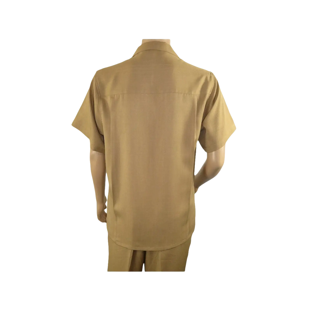 Men 2pc Walking Leisure Suit Short Sleeves By DREAMS 255 - 23 Solid Safari Tan - J.Valintin Men's Wear Legend - 95908