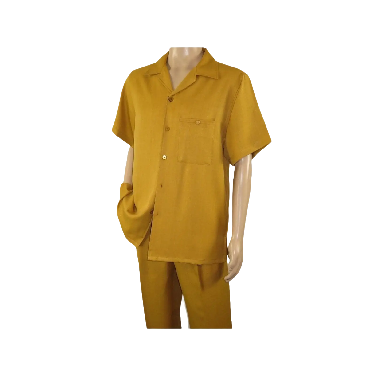 Men 2pc Walking Leisure Suit Short Sleeves By DREAMS 255 - 27 Solid Mustard - J.Valintin Men's Wear Legend - 95914