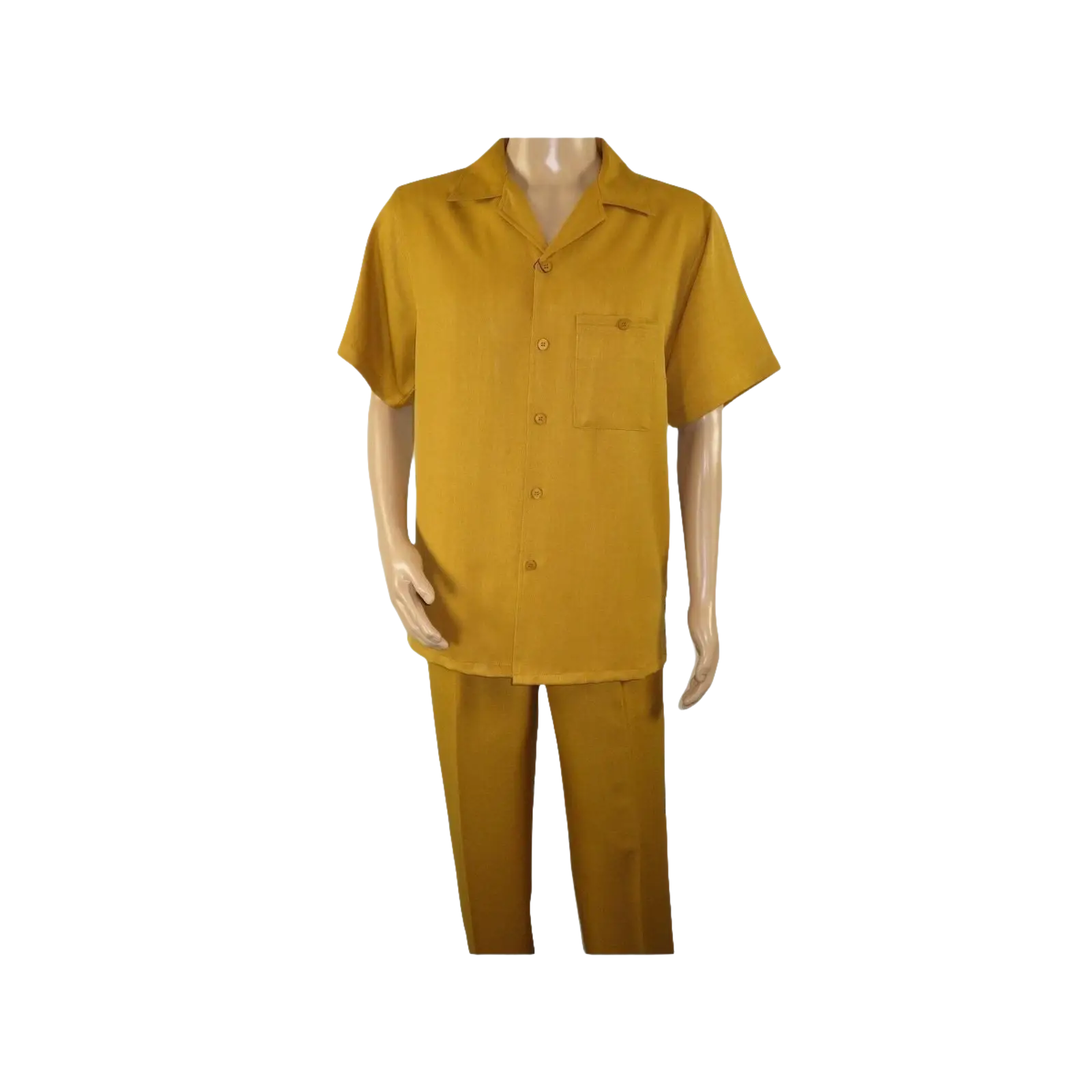 Men 2pc Walking Leisure Suit Short Sleeves By DREAMS 255 - 27 Solid Mustard - J.Valintin Men's Wear Legend - 95914
