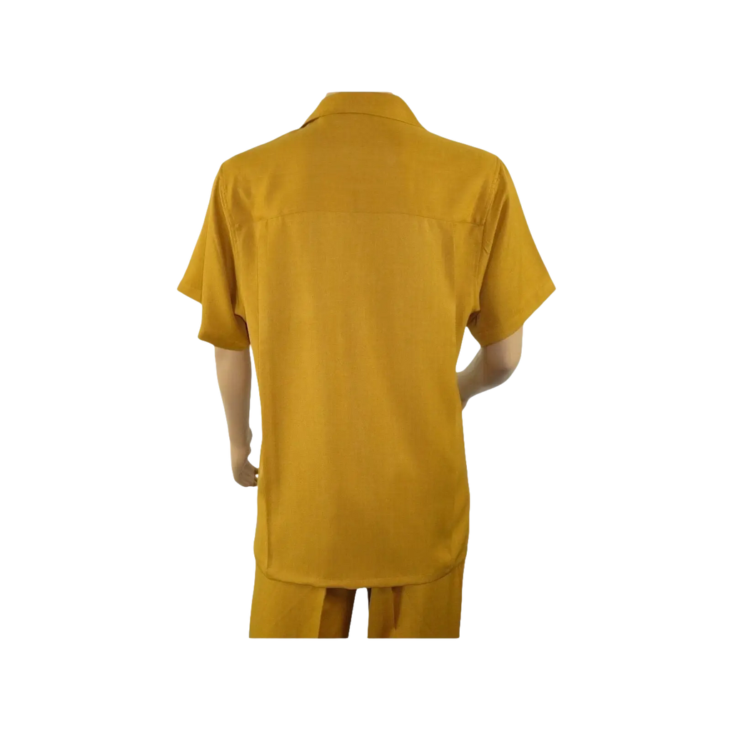 Men 2pc Walking Leisure Suit Short Sleeves By DREAMS 255 - 27 Solid Mustard - J.Valintin Men's Wear Legend - 95914