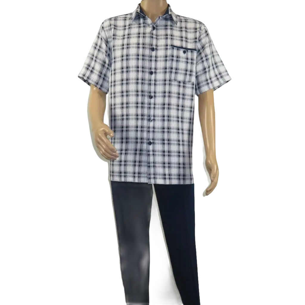 Men 2pc Walking Leisure Suit Short Sleeves By DREAMS Checker 282 - 00 Black White - J.Valintin Men's Wear Legend - 282 - 00 BW - M