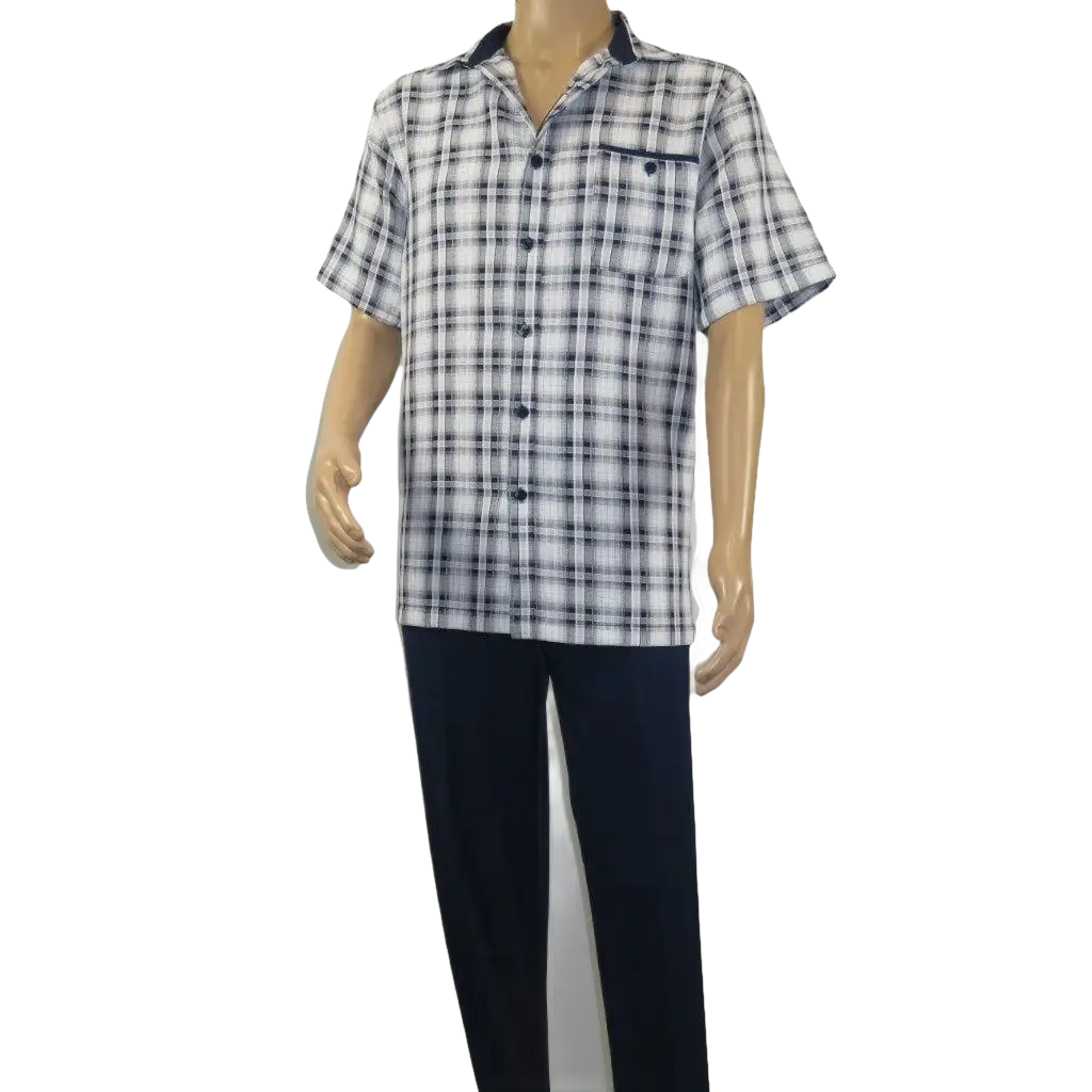 Men 2pc Walking Leisure Suit Short Sleeves By DREAMS Checker 282 - 00 Black White - J.Valintin Men's Wear Legend - 282 - 00 BW - M