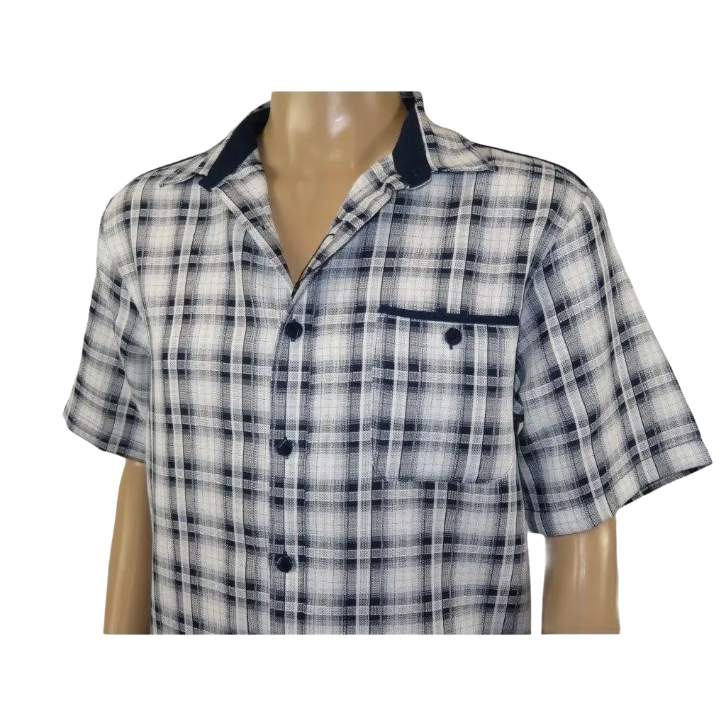 Men 2pc Walking Leisure Suit Short Sleeves By DREAMS Checker 282 - 00 Black White - J.Valintin Men's Wear Legend - 282 - 00 BW - M