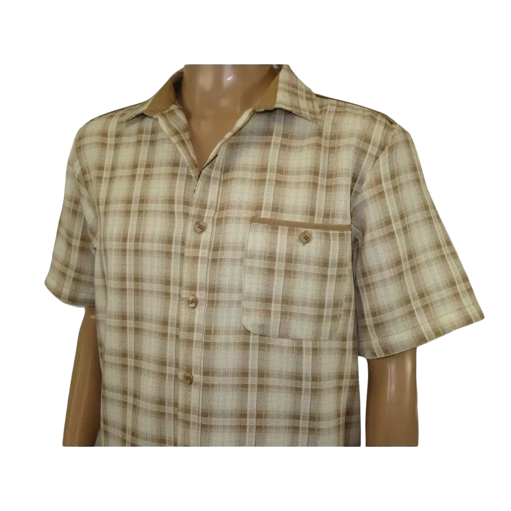 Men 2pc Walking Leisure Suit Short Sleeves By DREAMS Checker 282 - 03 Tan - J.Valintin Men's Wear Legend - 282 - 03 Tan - M