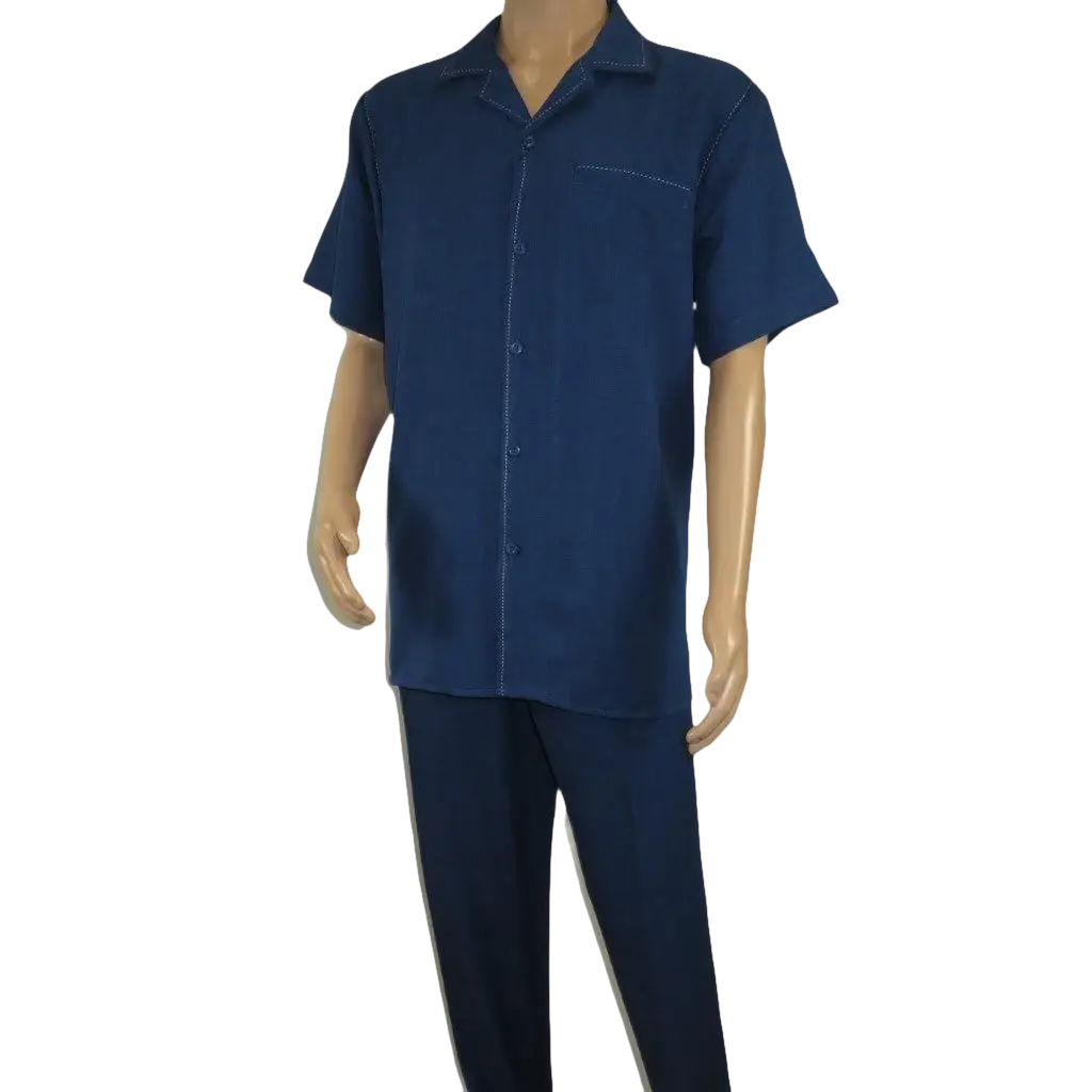 Men 2pc Walking Leisure Suit Short Sleeves By DREAMS Fancy 265 - 31 Sailor Blue - J.Valintin Men's Wear Legend - 265 - 31 Sailor - M