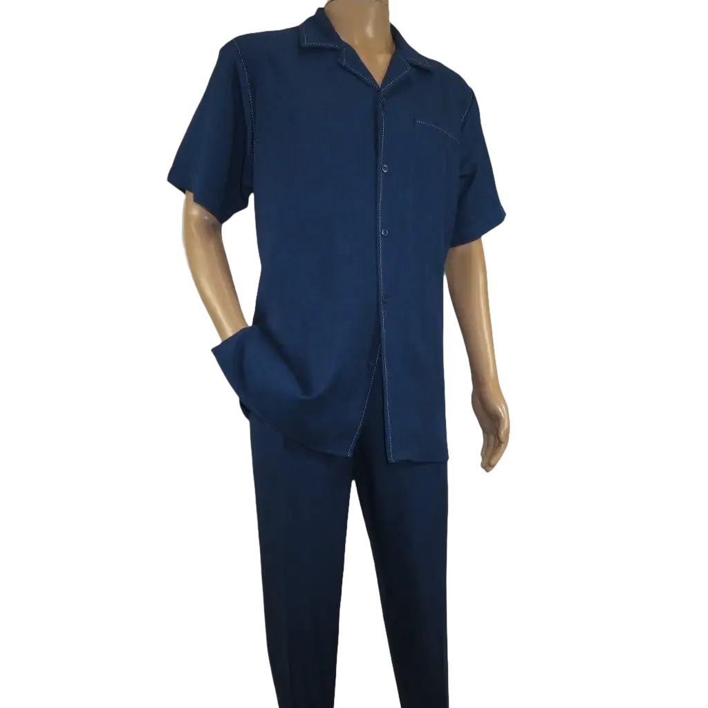 Men 2pc Walking Leisure Suit Short Sleeves By DREAMS Fancy 265 - 31 Sailor Blue - J.Valintin Men's Wear Legend - 265 - 31 Sailor - M