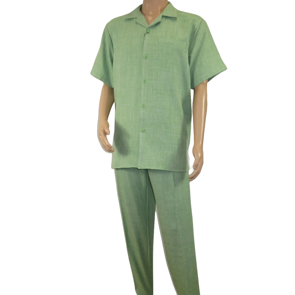 Men 2pc Walking Leisure Suit Short Sleeves By DREAMS Fancy 265 - 34 Lime Green - J.Valintin Men's Wear Legend - 265 - 34 Lime - M