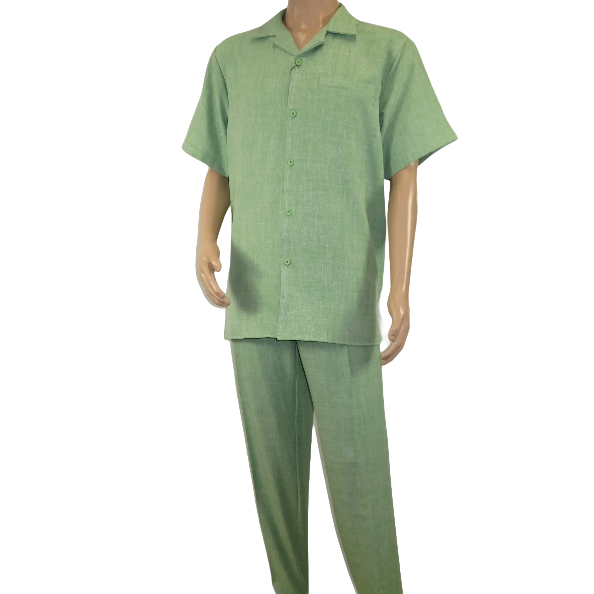 Men 2pc Walking Leisure Suit Short Sleeves By DREAMS Fancy 265 - 34 Lime Green - J.Valintin Men's Wear Legend - 265 - 34 Lime - M