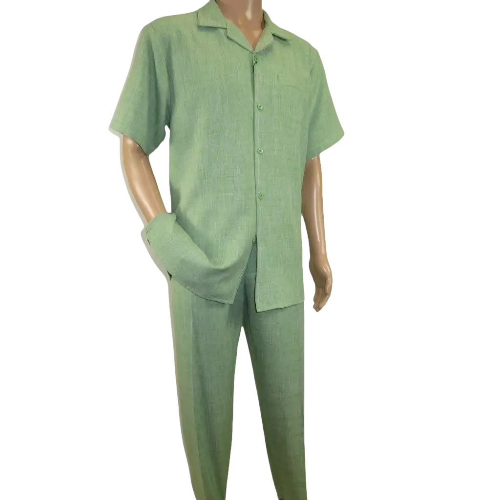 Men 2pc Walking Leisure Suit Short Sleeves By DREAMS Fancy 265 - 34 Lime Green - J.Valintin Men's Wear Legend - 265 - 34 Lime - M