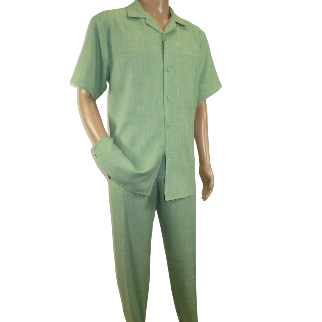 Men 2pc Walking Leisure Suit Short Sleeves By DREAMS Fancy 265 - 34 Lime Green - J.Valintin Men's Wear Legend - 265 - 34 Lime - M