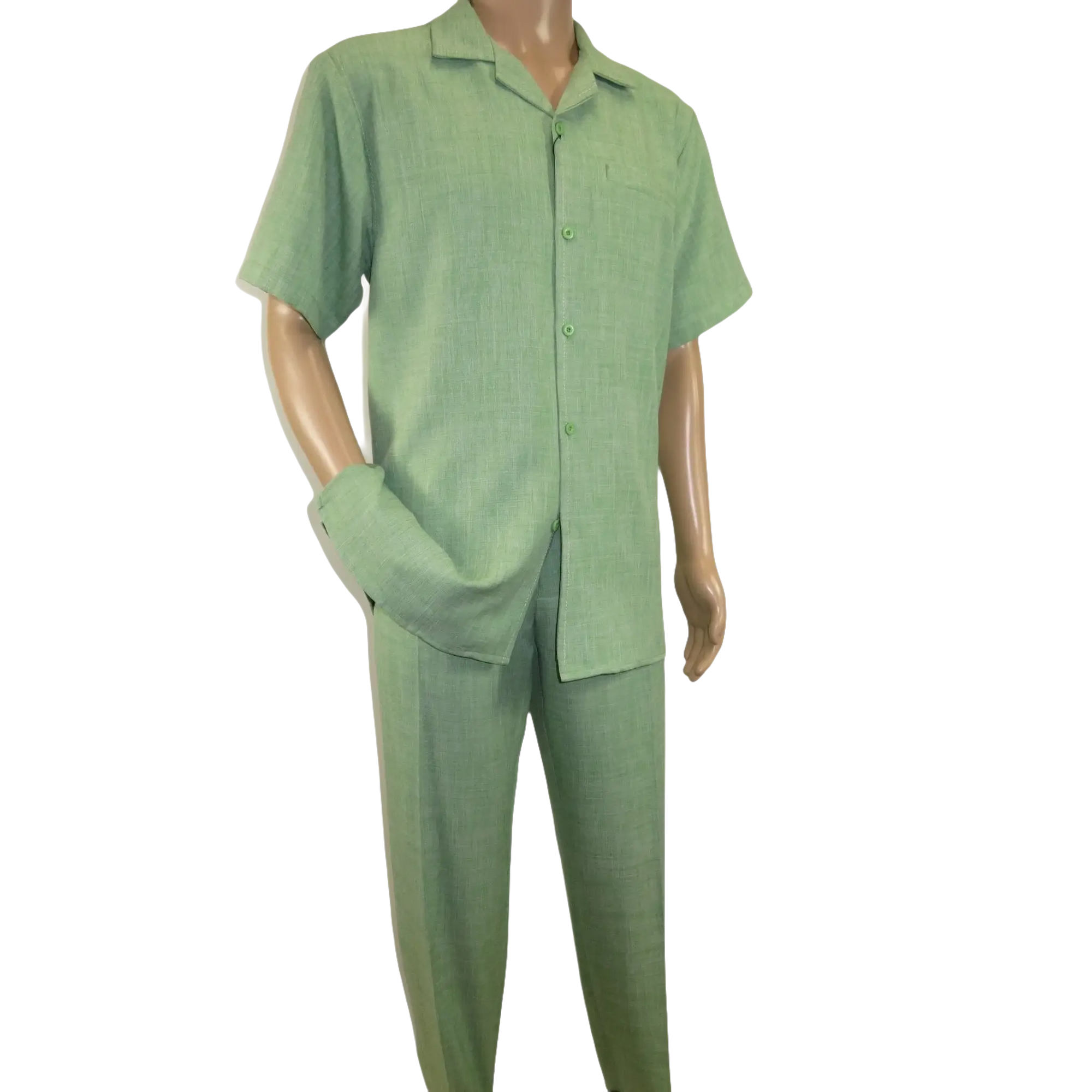 Men 2pc Walking Leisure Suit Short Sleeves By DREAMS Fancy 265 - 34 Lime Green - J.Valintin Men's Wear Legend - 265 - 34 Lime - M
