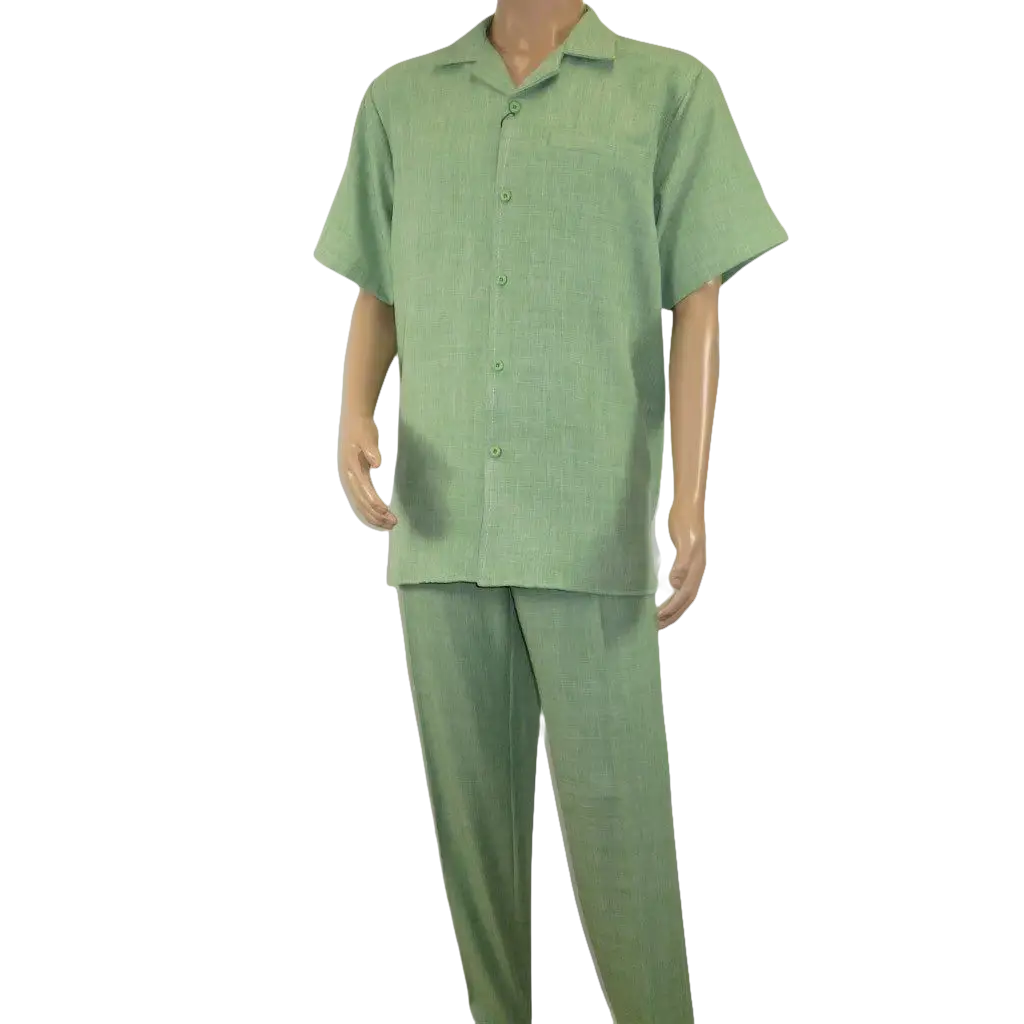 Men 2pc Walking Leisure Suit Short Sleeves By DREAMS Fancy 265 - 34 Lime Green - J.Valintin Men's Wear Legend - 265 - 34 Lime - M