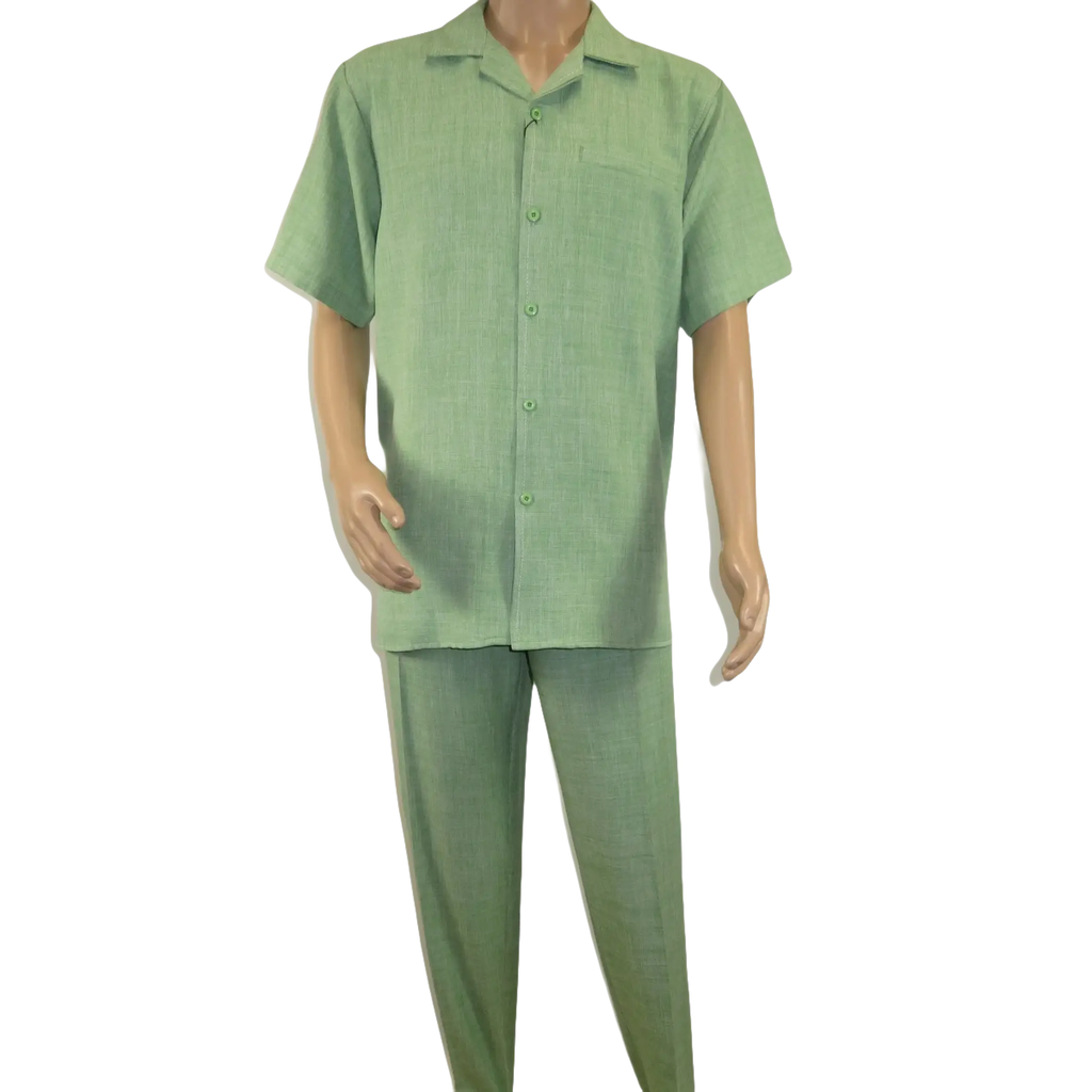 Men 2pc Walking Leisure Suit Short Sleeves By DREAMS Fancy 265 - 34 Lime Green - J.Valintin Men's Wear Legend - 265 - 34 Lime - M
